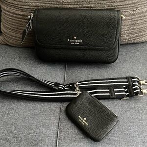 Kate Spade Black Pebbled Leather Women's Crossbody with Mini Zip Pouch NWT